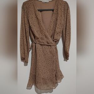 Abercrombie & Fitch Beige & Black Polka Dot Wrap Dress Soft- Girl Fairy Size L